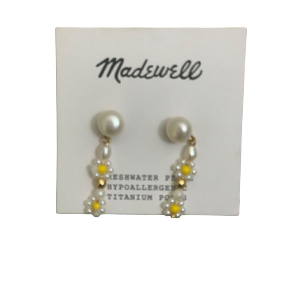 Madewell Cultured Pearl Daisy Linear Drop Earrings